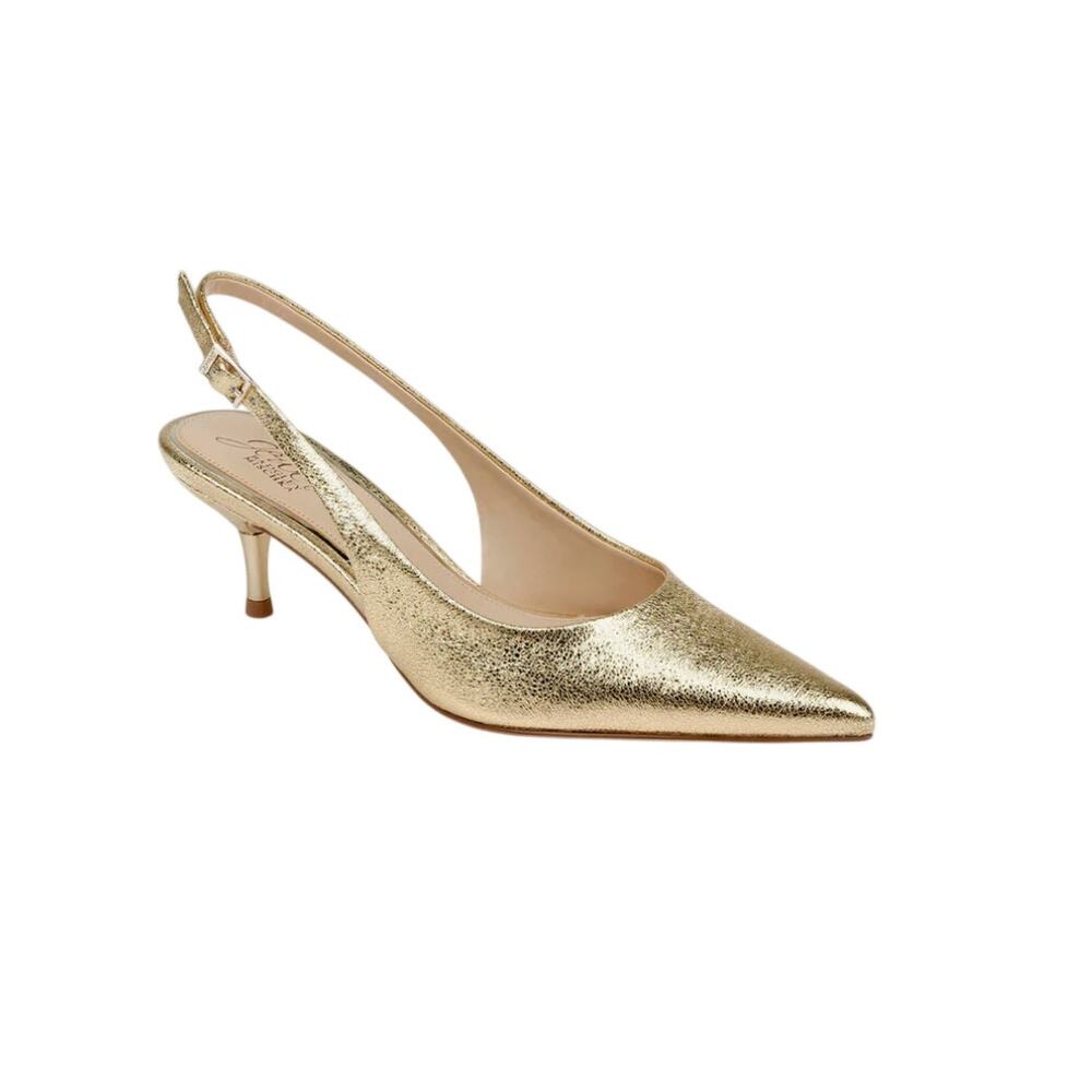 Jewel Badgley Mischka Ilana Pointed Toe Slingback Pump-Gold
